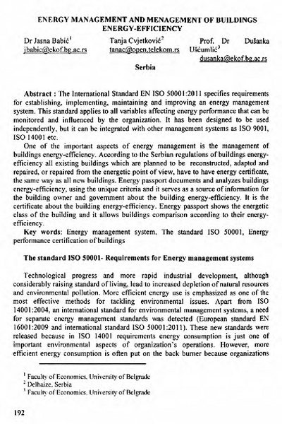 Energy Management and Management of Building Energy-Efficiency
