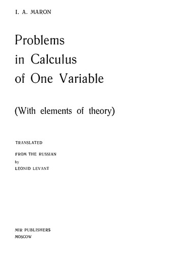 Problems in Calculus of One Variable
