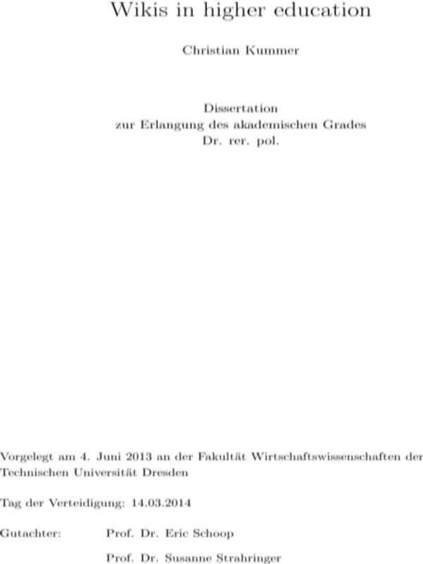 Wikis in higher education