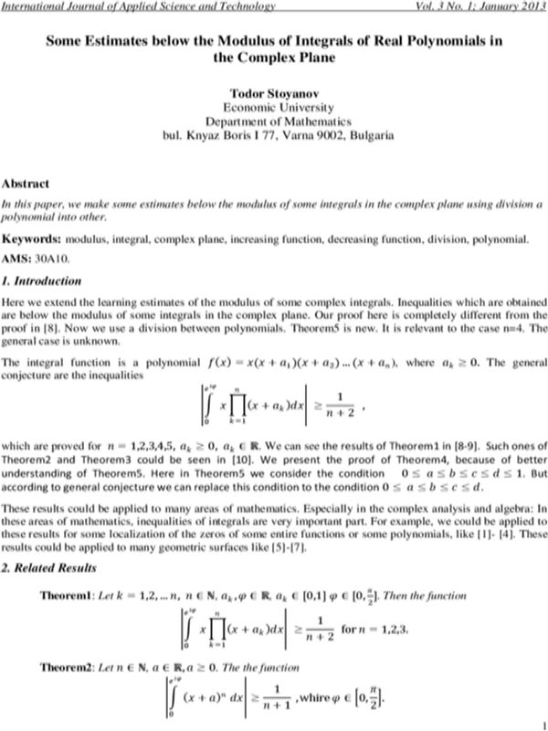 Some Estimates below the Modulus of Integrals of Real Polynomials in the Complex Plane