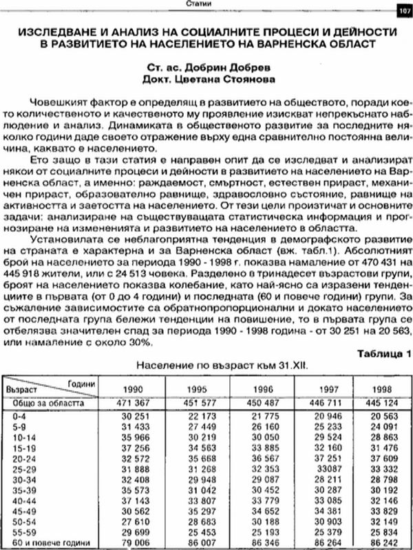 Изследване и анализ на социалните процеси и дейности в развитието на населението на Варненска област