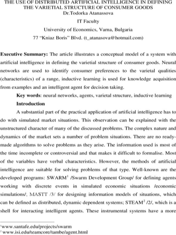 The Use of Distributed Artificial Intelligence in Defining the Varietial Structure of Consumer Goods