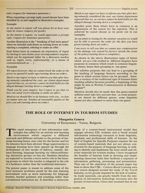 The Role of Internet in Tourism Studies