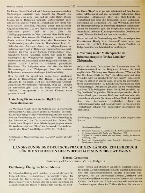 Landeskunde der deutschsprachigen Laender. Ein Lehrbuch fuer die Studenten der Wirtschaftsuniversitaet - Varna