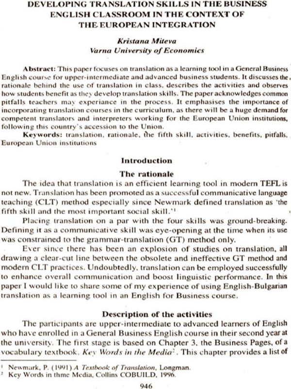 Developing translation skills in the business English classroom in the context of the European integration
