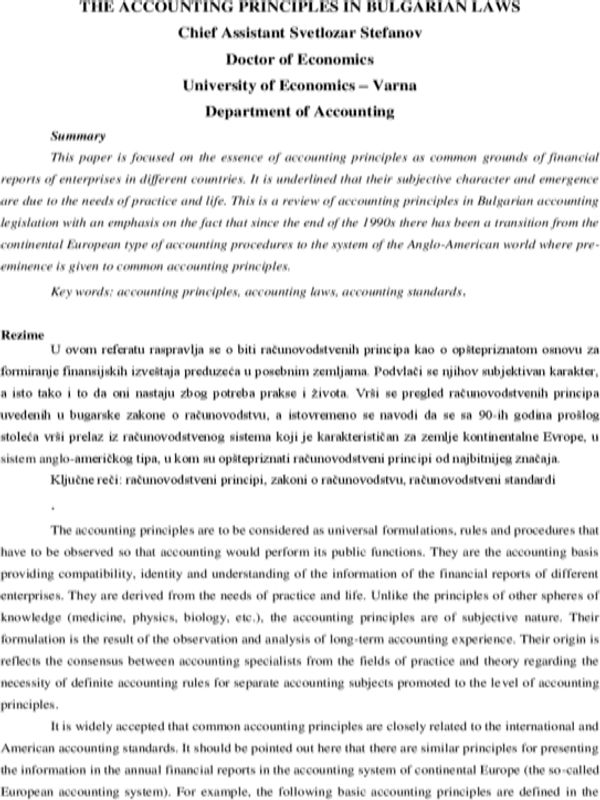 The Accounting principles in Bulgarian Laws