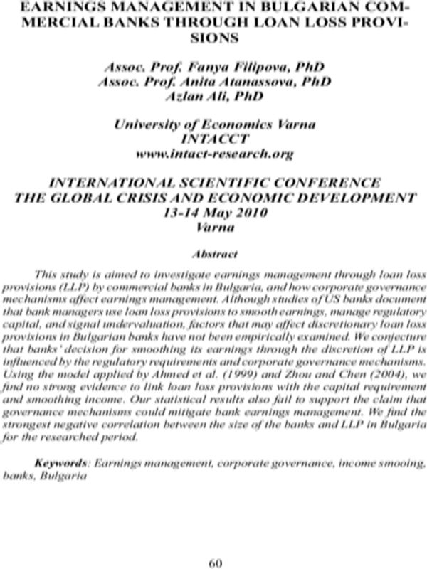 Earnings Management in Bulgarian Commercial Banks Through Loan Loss Provisions