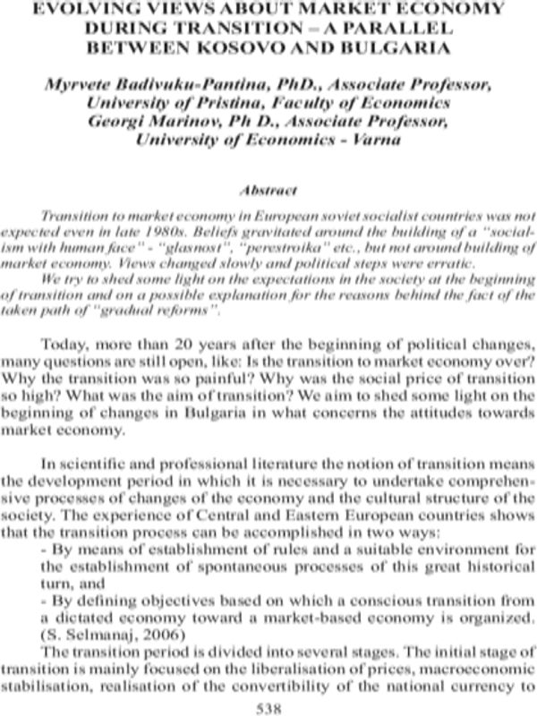 Evolving Views about Market Economy during Transition - a Parallel between Kosovo and Bulgaria