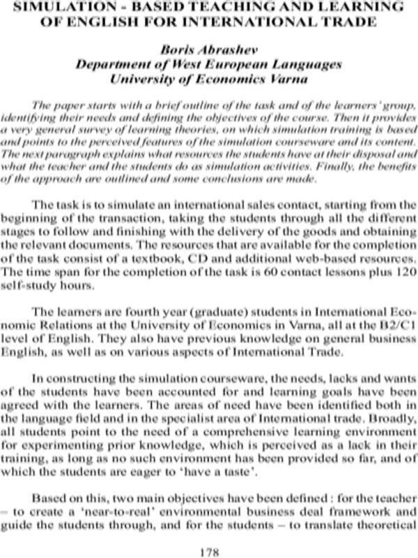 Simulation-Based Teaching and Learning of English for International Trade