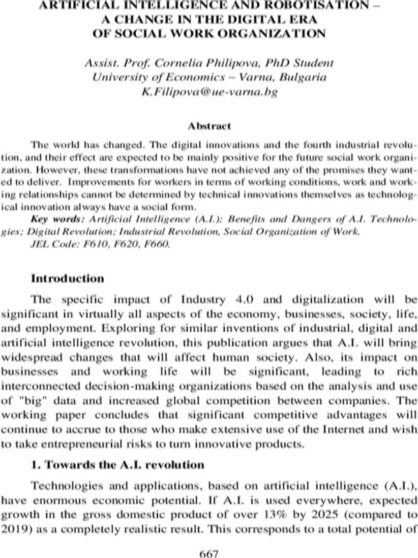 Artificial Intelligence and Robotisation - a Change in the Digital Era of Social Work Organization