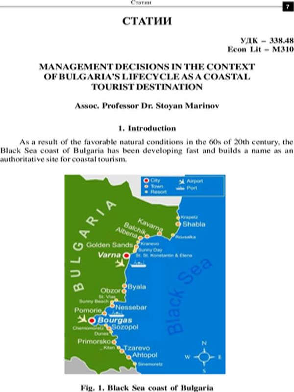 Management Decisions in the Context of Bulgaria's Lifecycle as a Coastal Tourist Destination
