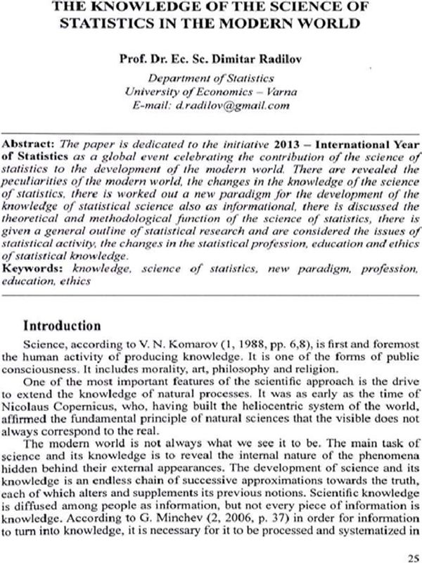 The Knowledge of the Science of Statistics in the modern World