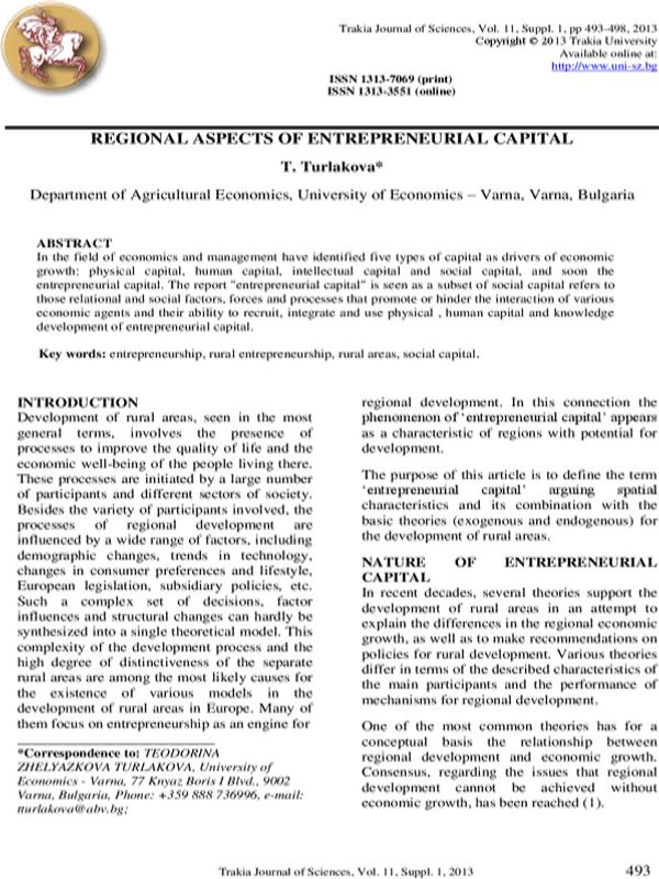 Regional Aspects of Entrepreneurial Capital
