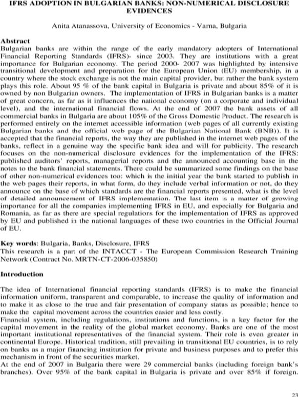 IFRS Adoption In Bulgarian Banks: Non-Numerical Disclosure Evidences
