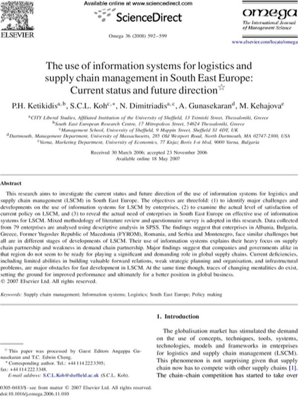 The Use of Information Systems for Logistics and Supply Chain Management in South East Europe