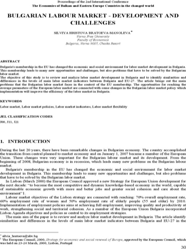 Bulgarian Labour Market - Development and Challenges