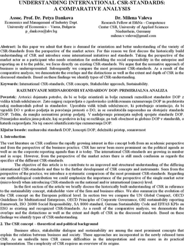 Understanding International CSR-Stndarts: A Comparative Analysis
