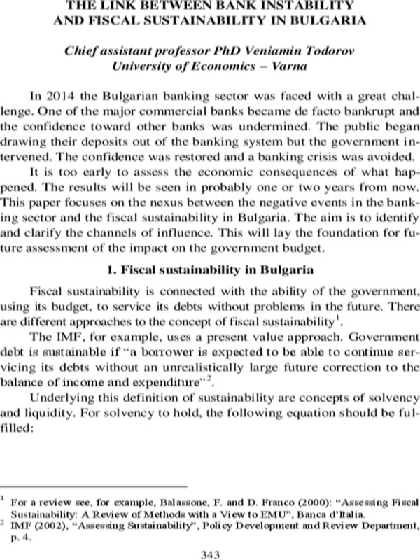 The Link between Bank Instability and Fiscal Sustainability in Bulgaria