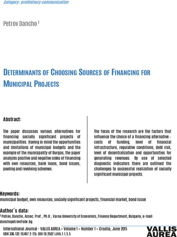 Determinants of Choosing Sources of Financing for Municipal Projects