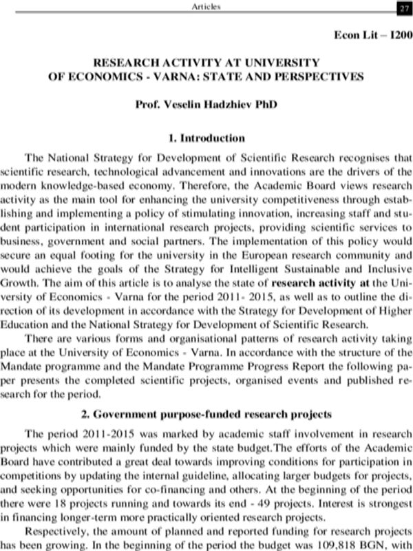Research Activity at University of Economics - Varna