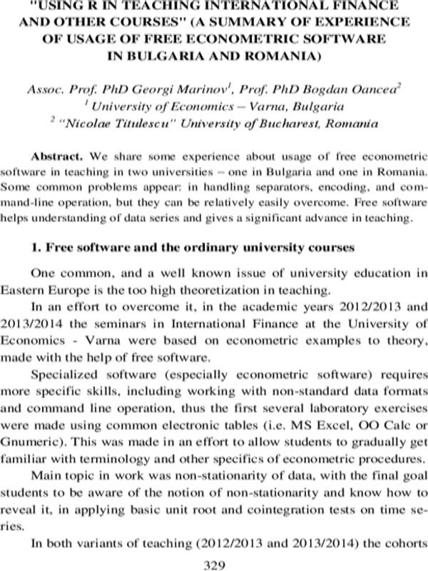 "Using R in Teaching International Finance and other Courses"