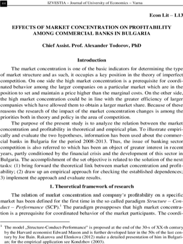 Effects of Market Concentration on Profitability Among Commercial Banks in Bulgaria