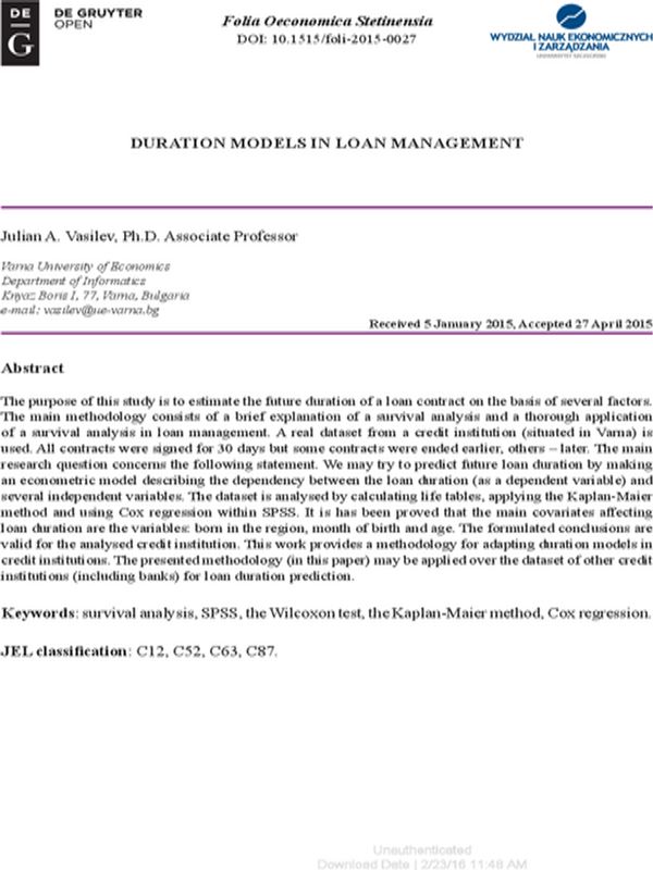 Duration Models in Loan Management