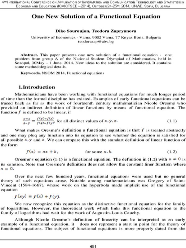 One New Solution of a Functional Equation