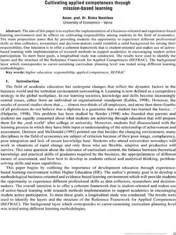 Cultivating Applied Competences through Mission-Based Learning