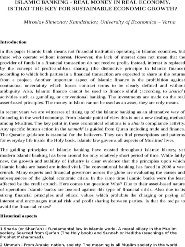 Islamic Banking - Real Money in Real Economy