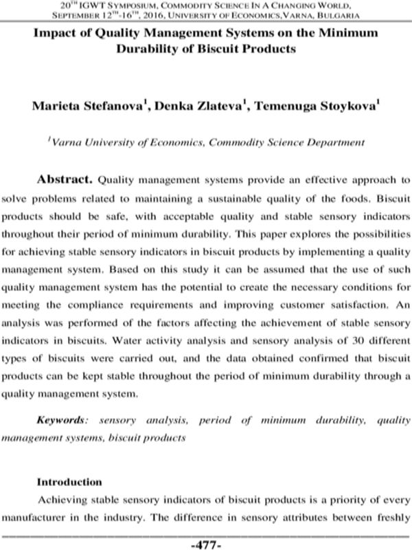 Impact of Quality Management Systems on the Minimum Durability of Biscuit Products