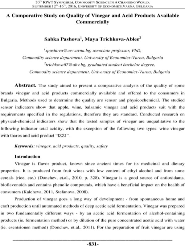 A Comparative Study on Quality of Vinegar and Acid Products Available Commercially