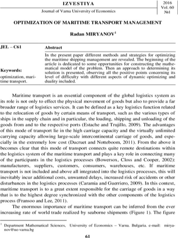 Optimization of Maritime Transport Management