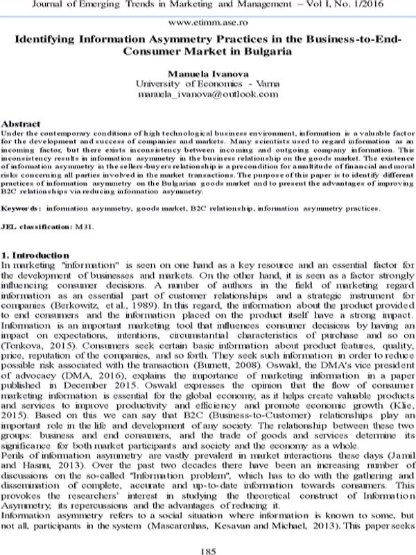 Identifying Information Asymmetry Practices in the Business-to-End-Consumer Market in Bulgaria