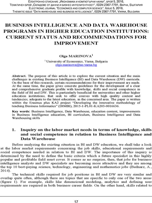 Business Intelligence and Data Warehouse Programs in Higher Education Institutions: Current Status and Recommendations for Improvement