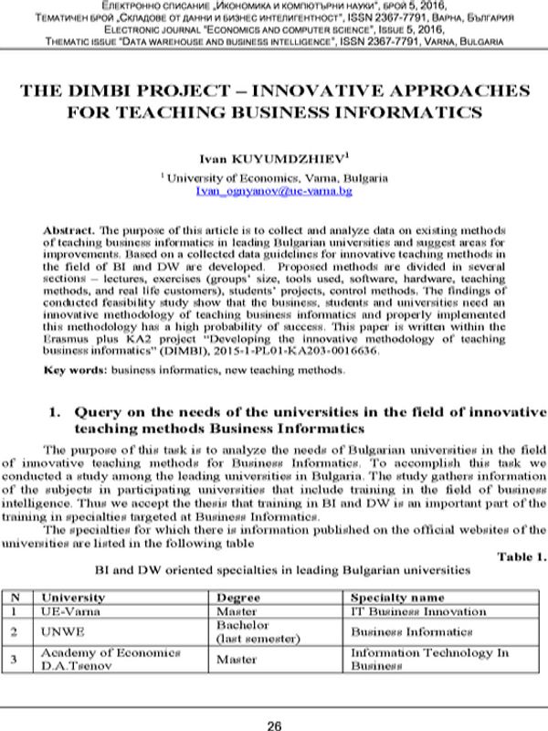 The DIMBI Project - Innovative Approaches for Teaching Business Informatics