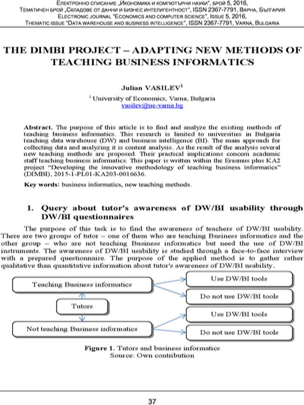 The DIMBI Project - Adapting New Methods of Teaching Business Informatics