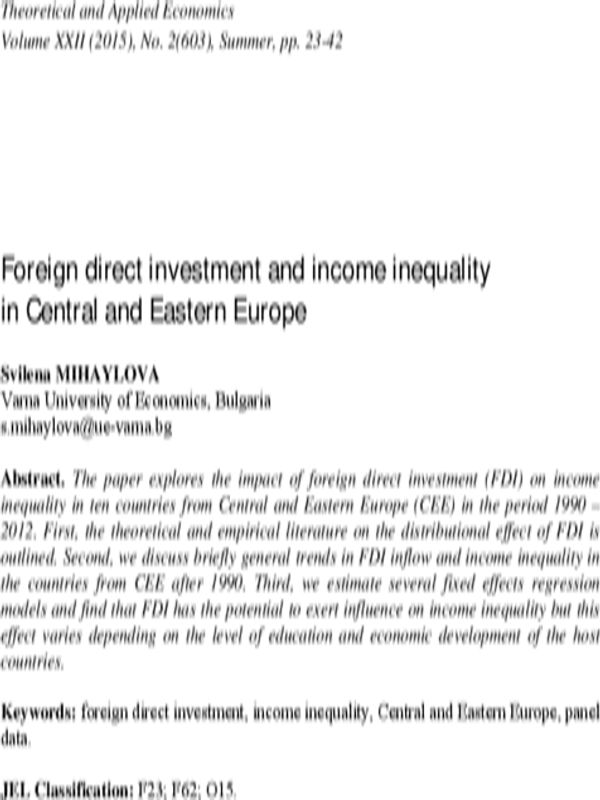 Foreign Direct Investment and Income Inequality in Central and Eastern Europe