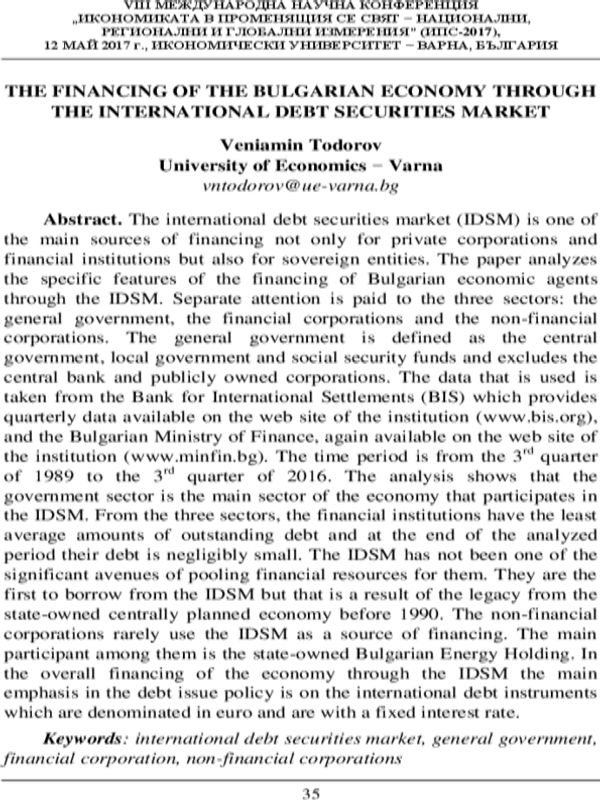 The Financing of the Bulgarian Economy through the International Securities Market