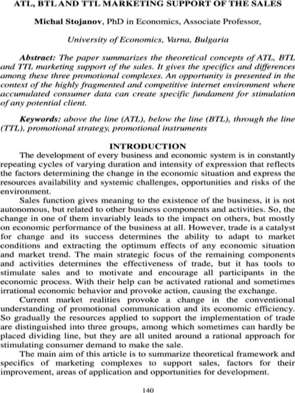 ATL, BTL and TTL Marketing Support of the Sales