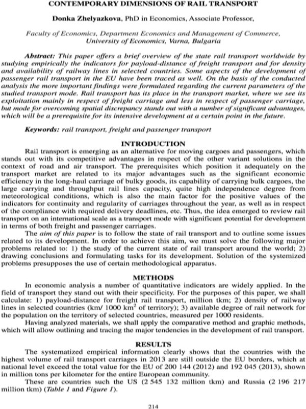 Contemporary Dimensions of Rail Transport