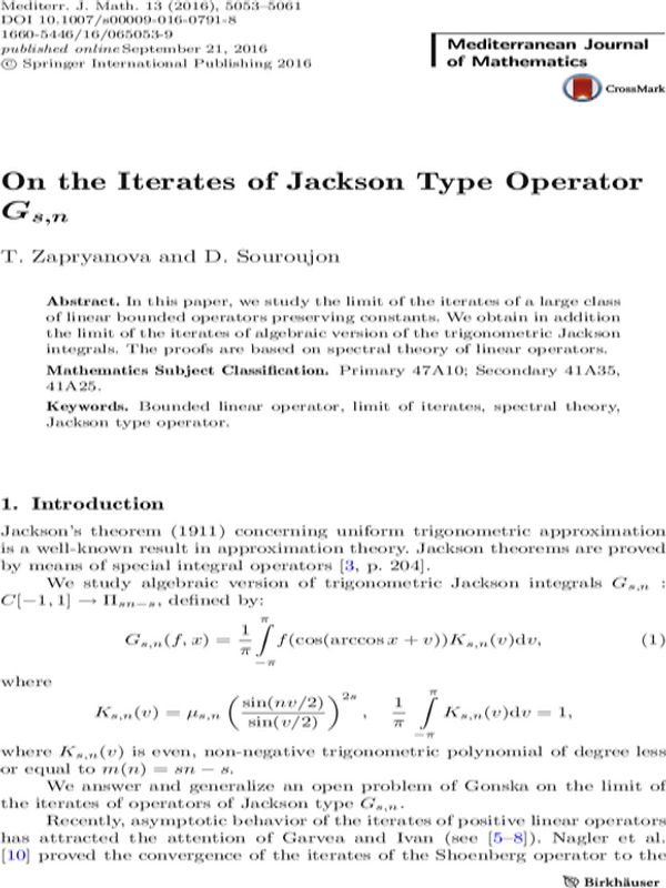 On the Iterates of Jackson Type Operator Gs,n