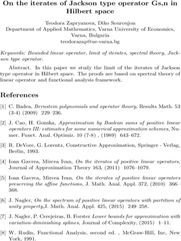 On the Iterates of Jackson Type Operator Gs,n in Hilbert Space