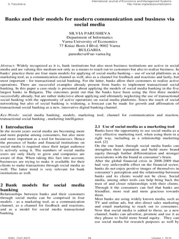 Banks and their Models for Modern Communication and Business Via Social Media