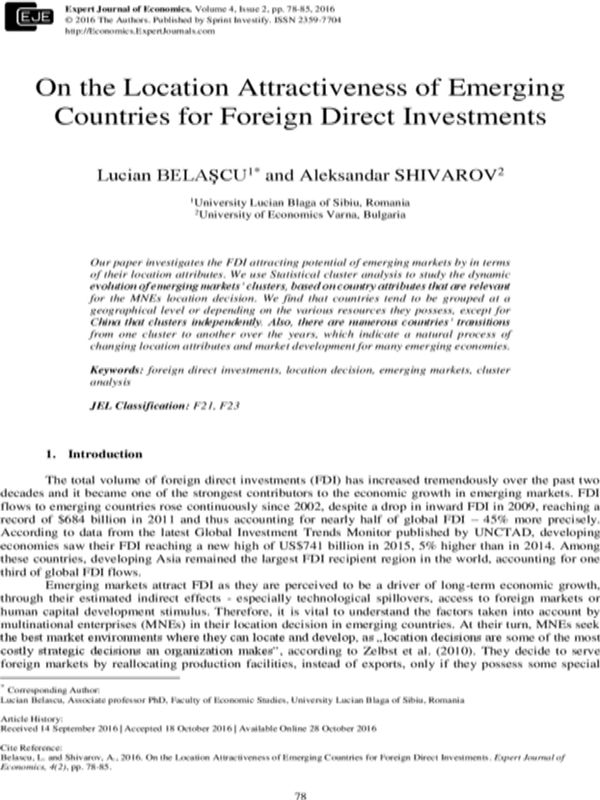 On the Location Attractiveness of Emerging Countries for Foreign Direct Investments