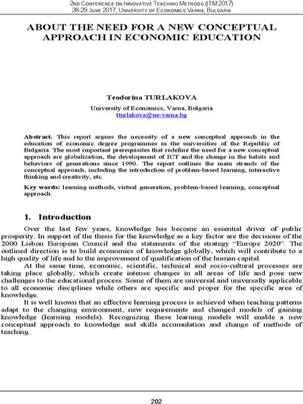 About the Need for a New Conceptual Approach in Economic Education