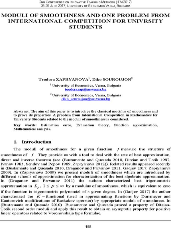 Moduli of Smoothness and One Problem from International Competition for University Students