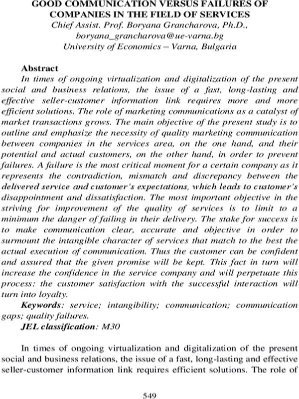 Good Communication Versus Failures of Companies in the Field of Services