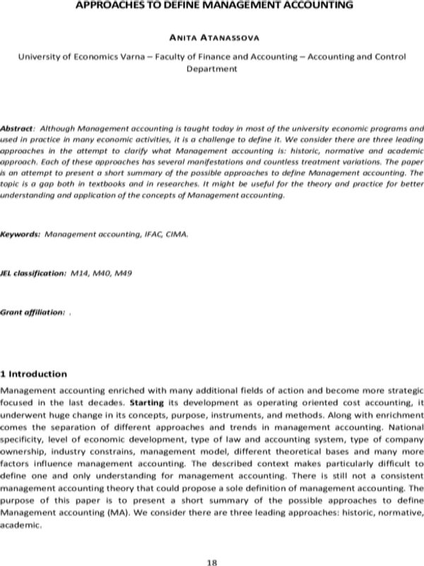 Approaches to Define Management Accounting