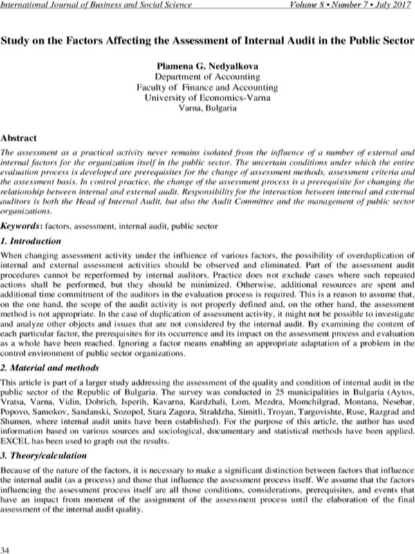 Study on the Factors Affecting the Assessment of Internal Audit in the Public Sector